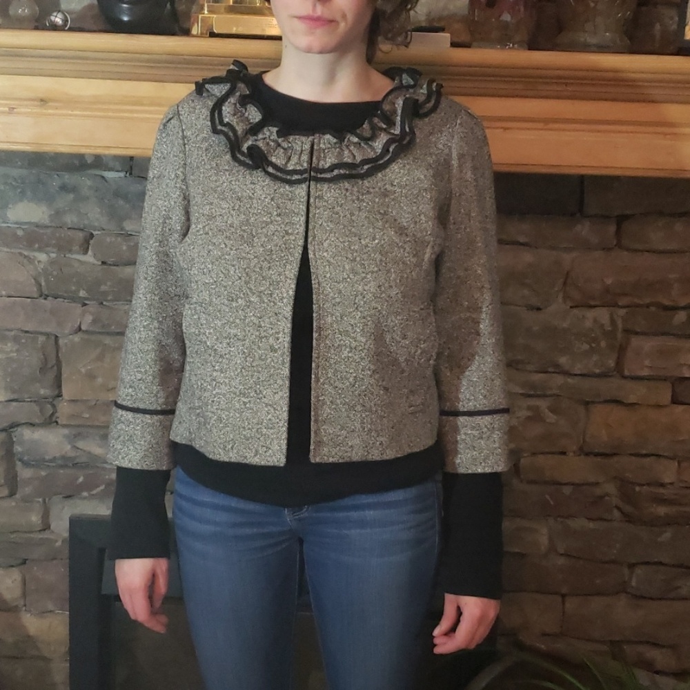 Loft Ruffle Tweed Cropped Blazer sz 10P